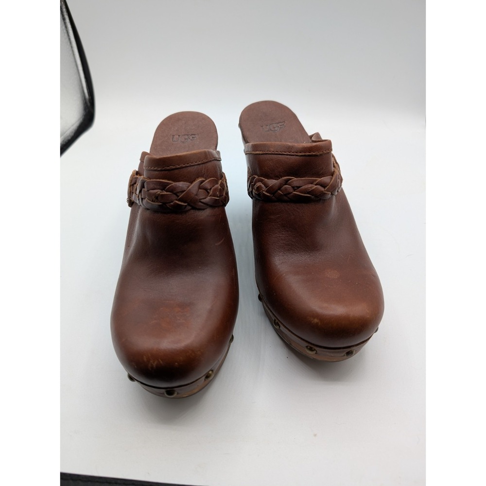 UGG Kaylee leather clogs brown braided strap and stud details Size 7 - Picture 3 of 10